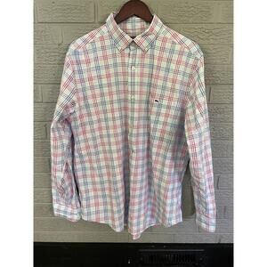 Vineyard Vines Men's Large Classic Fit Tucker Blue Pink Plaid Button Up Cotton L